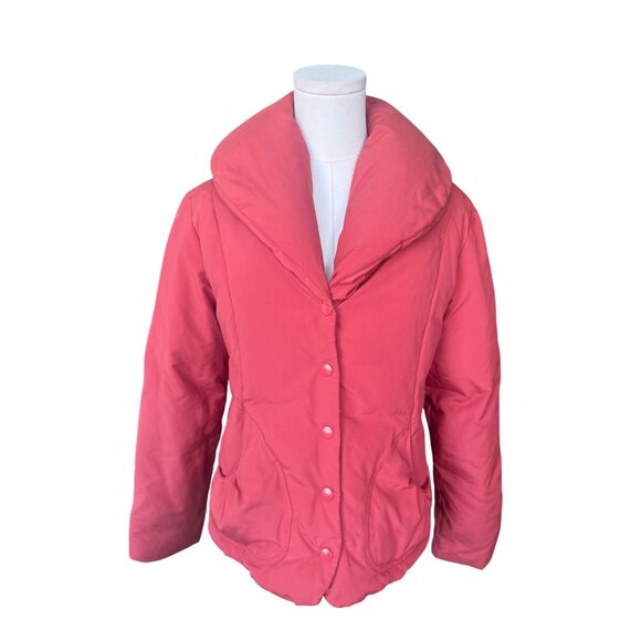 Talbots Down Filled Quilted Puffer Jacket Size Petite M Shawl Collar Pink Warm - Picture 4 of 10